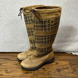 Dublin Plaid River Boots Brown Tan Leather Waterproof Equestrian Barn Women 9.5